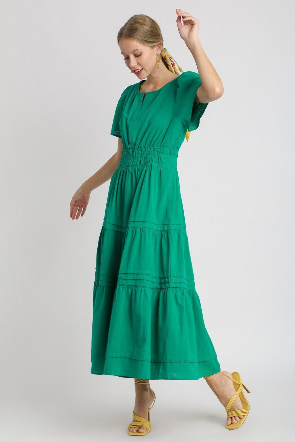Jade Green Smocked Waist Tiered Maxi Dress