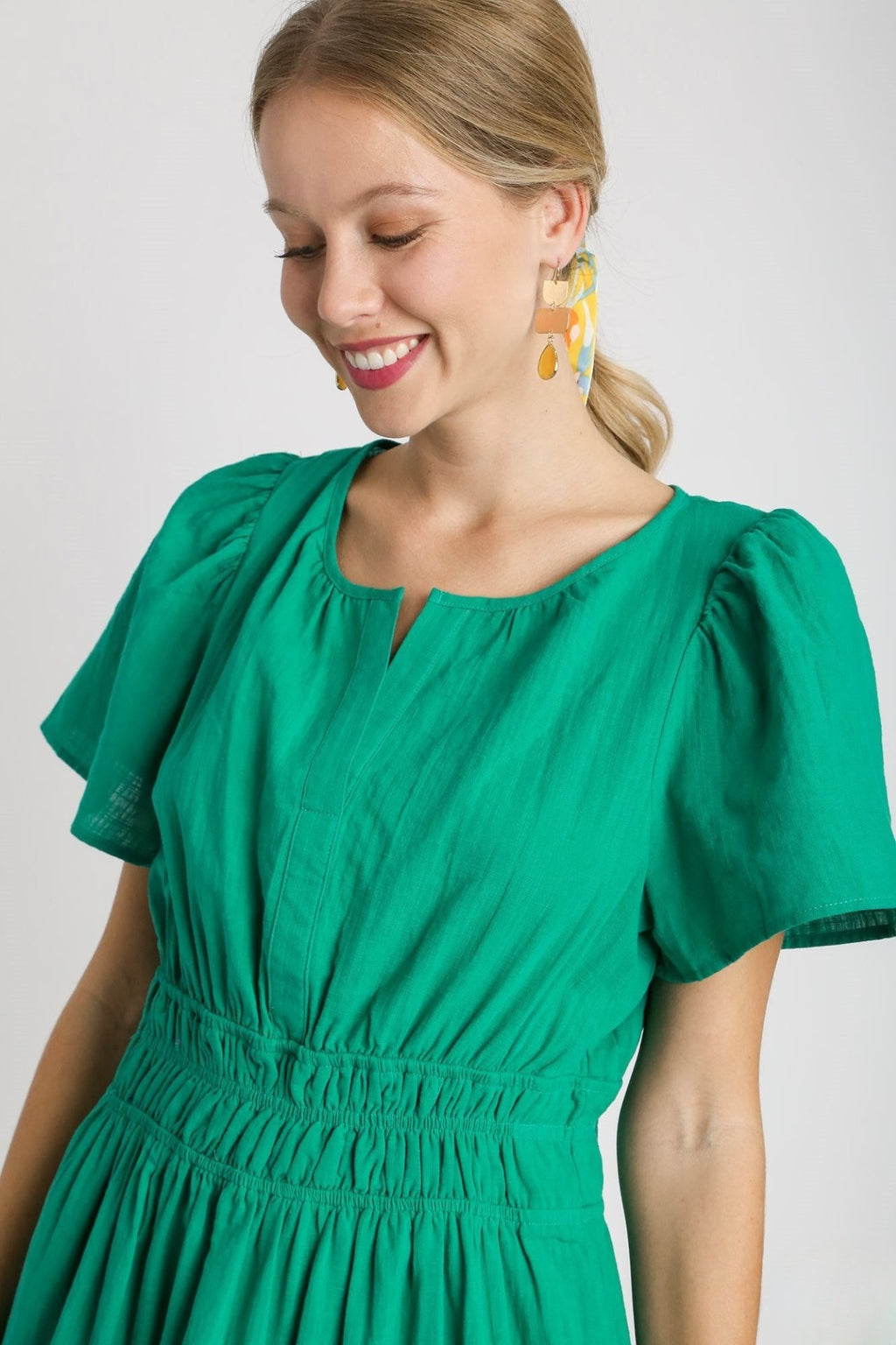Jade Green Smocked Waist Tiered Maxi Dress
