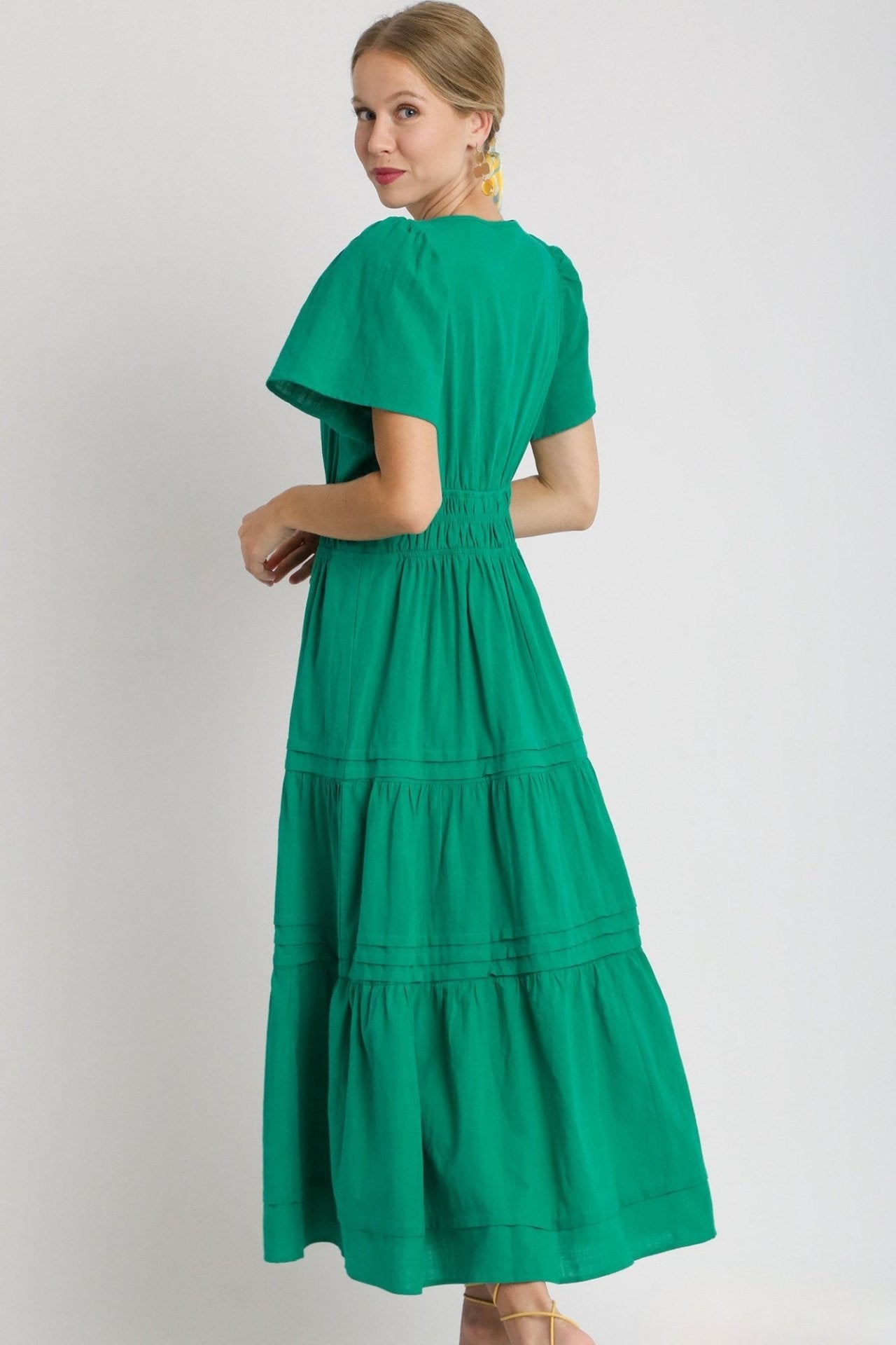 Jade Green Smocked Waist Tiered Maxi Dress