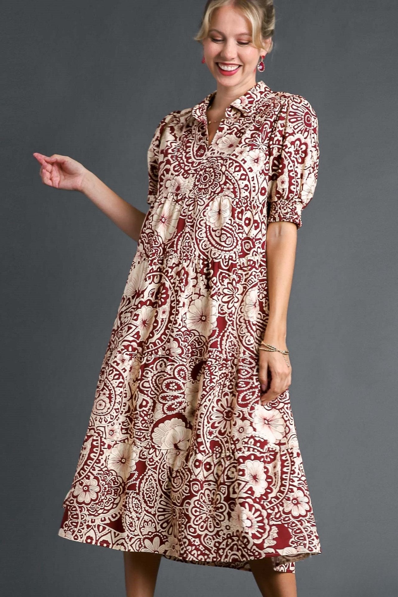 Vintage Floral Midi Shirt Dress