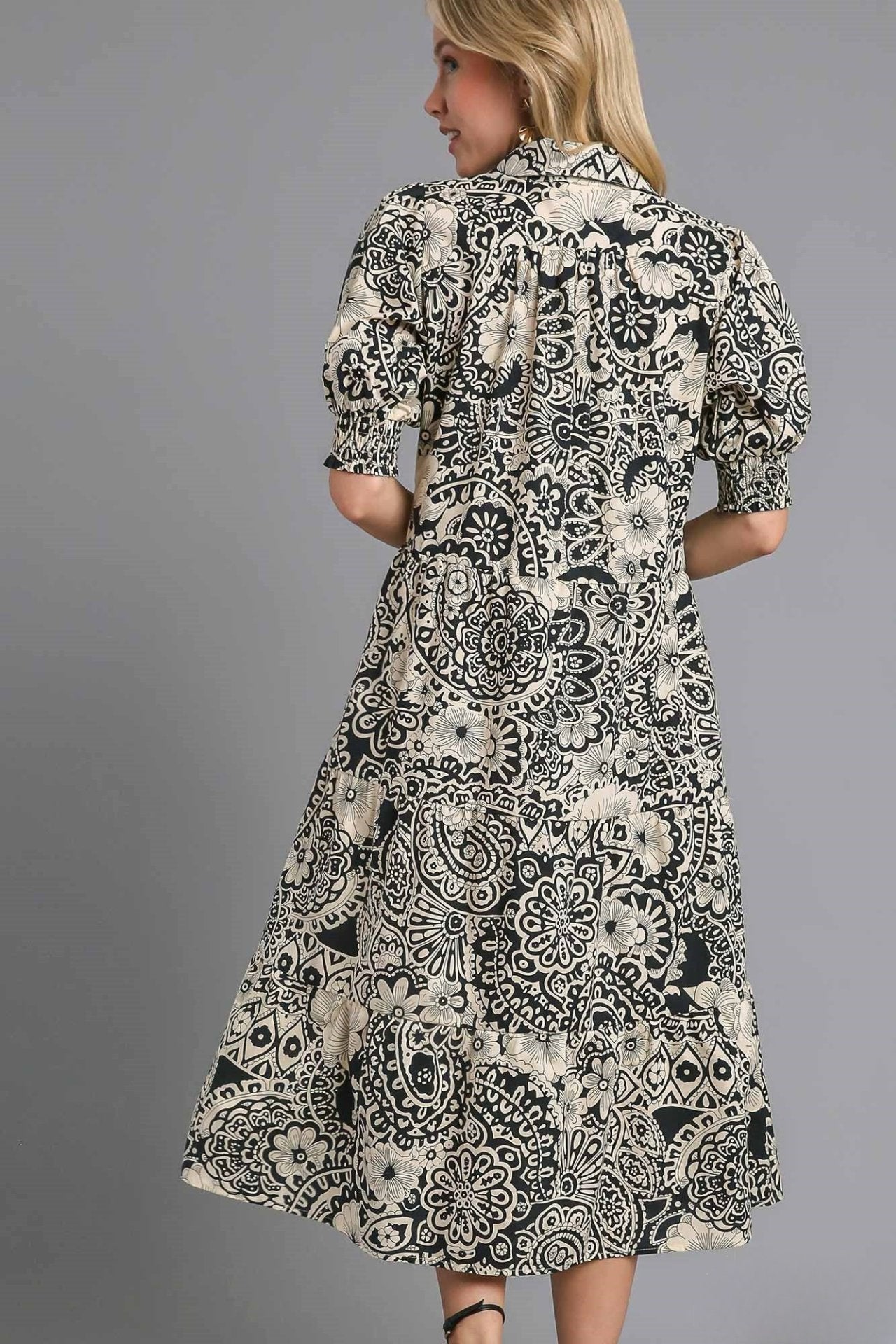 Vintage Floral Midi Shirt Dress