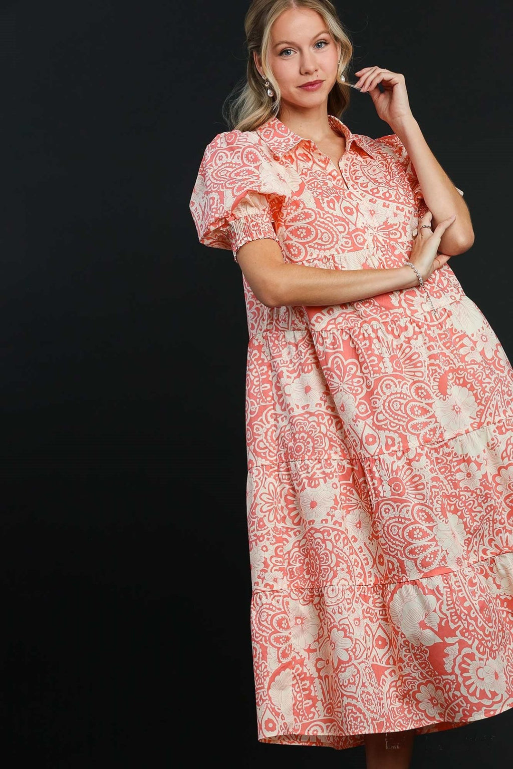 Vintage Floral Midi Shirt Dress