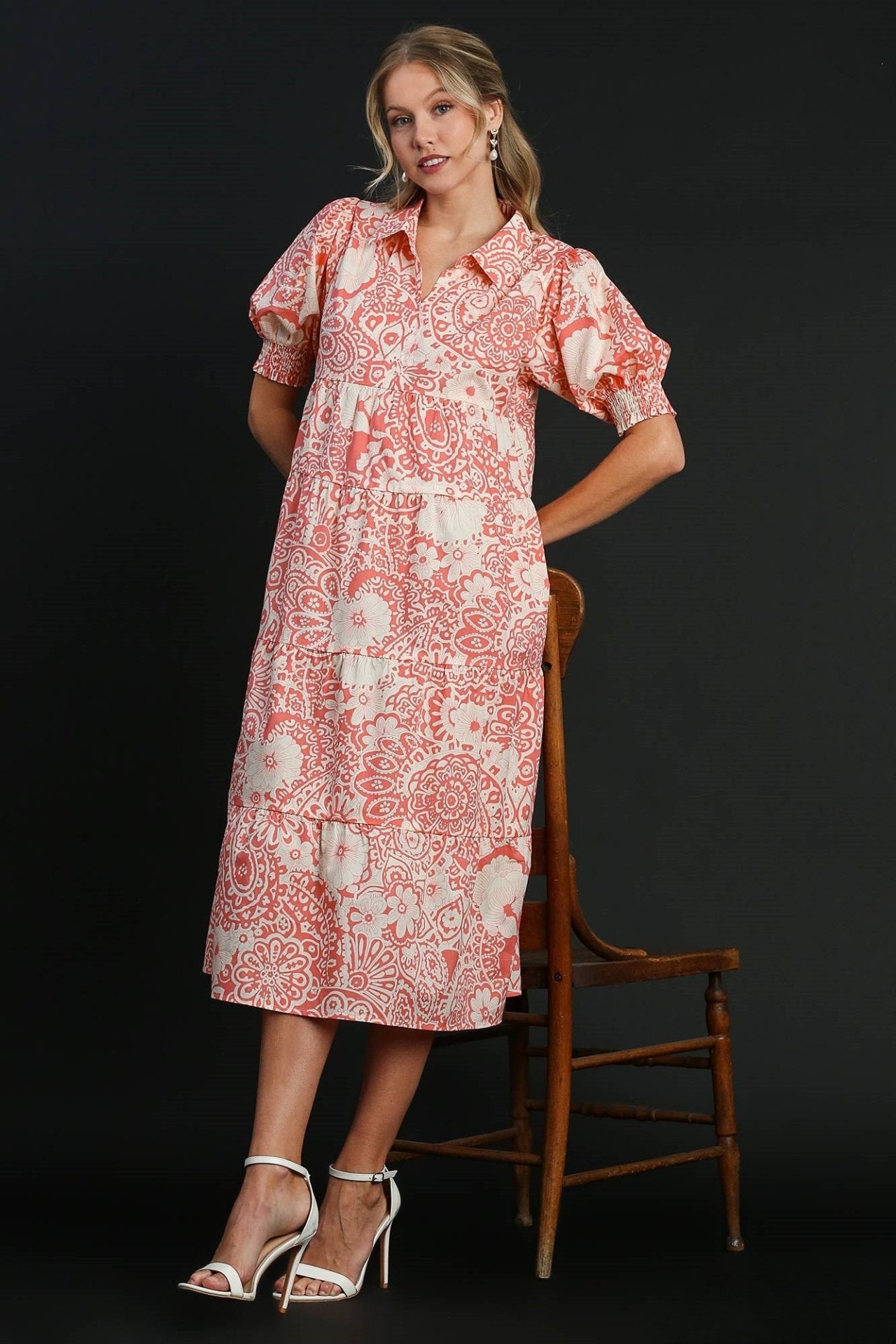 Vintage Floral Midi Shirt Dress