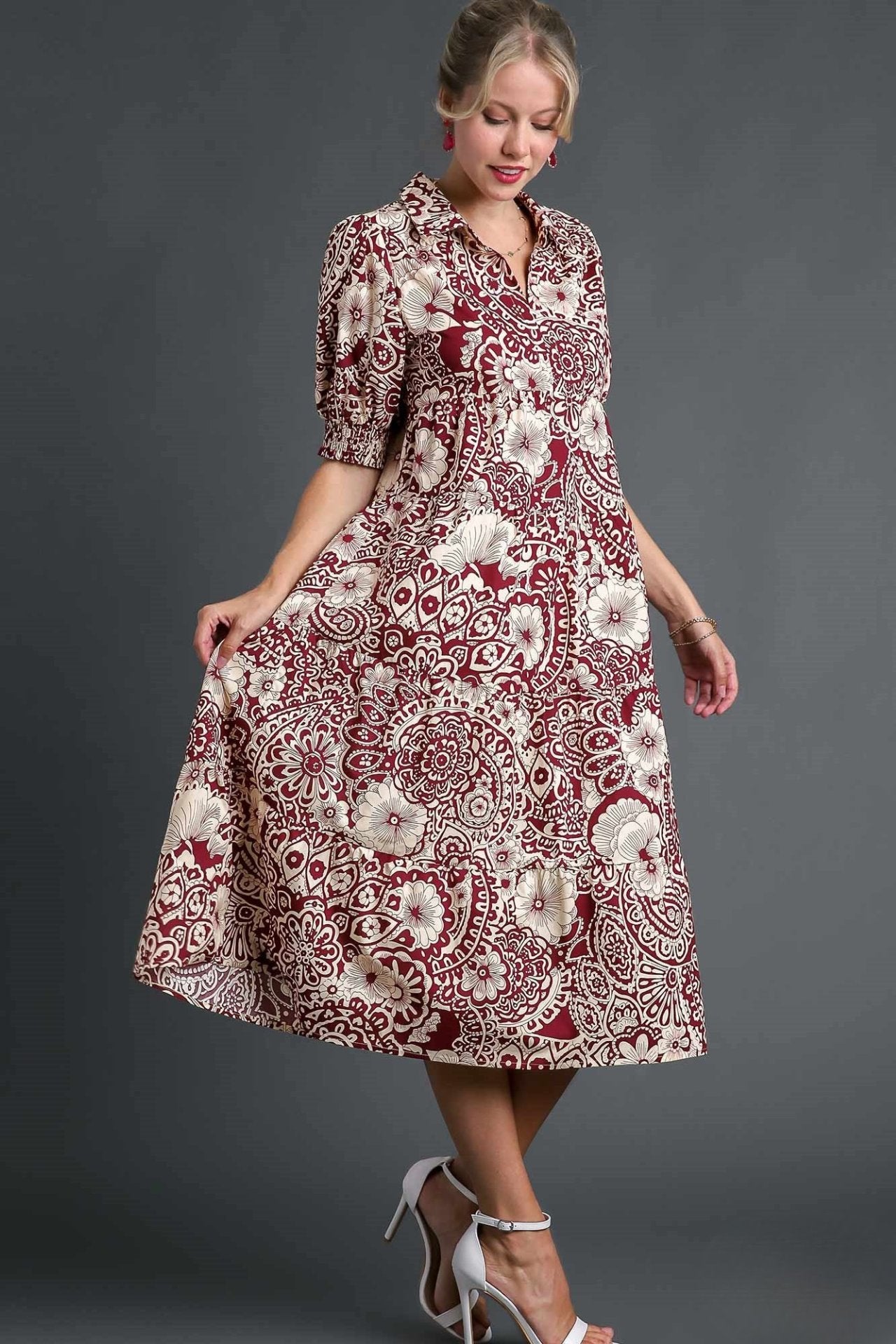 Vintage Floral Midi Shirt Dress