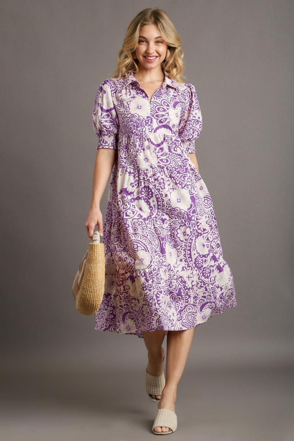 Vintage Floral Midi Shirt Dress