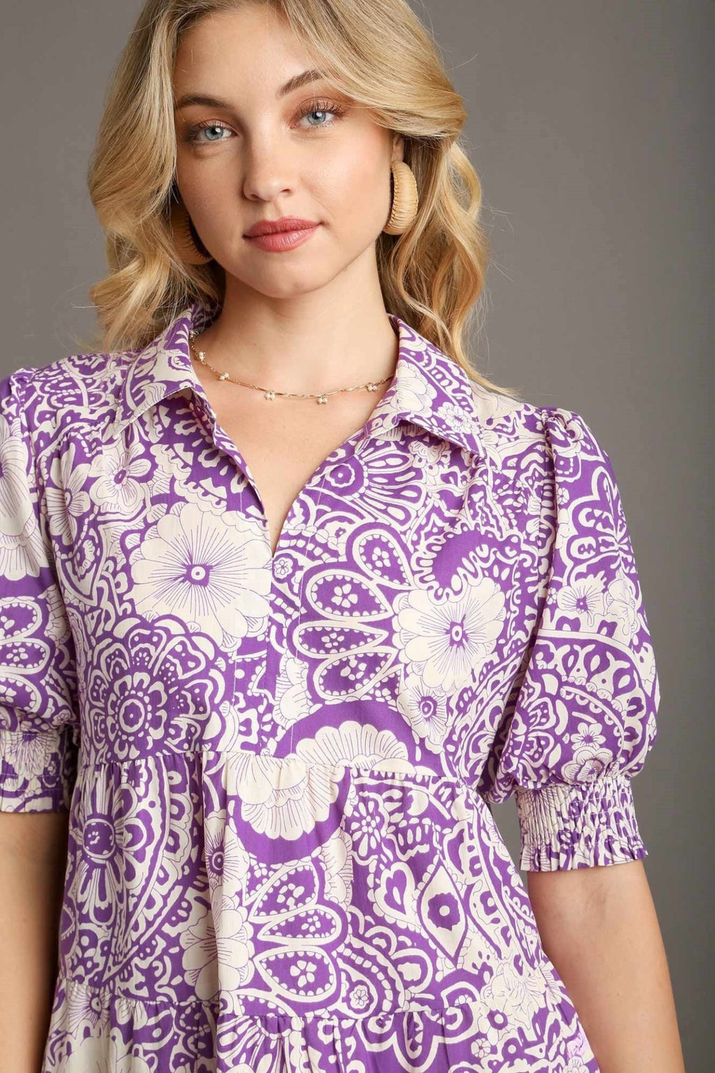 Vintage Floral Midi Shirt Dress