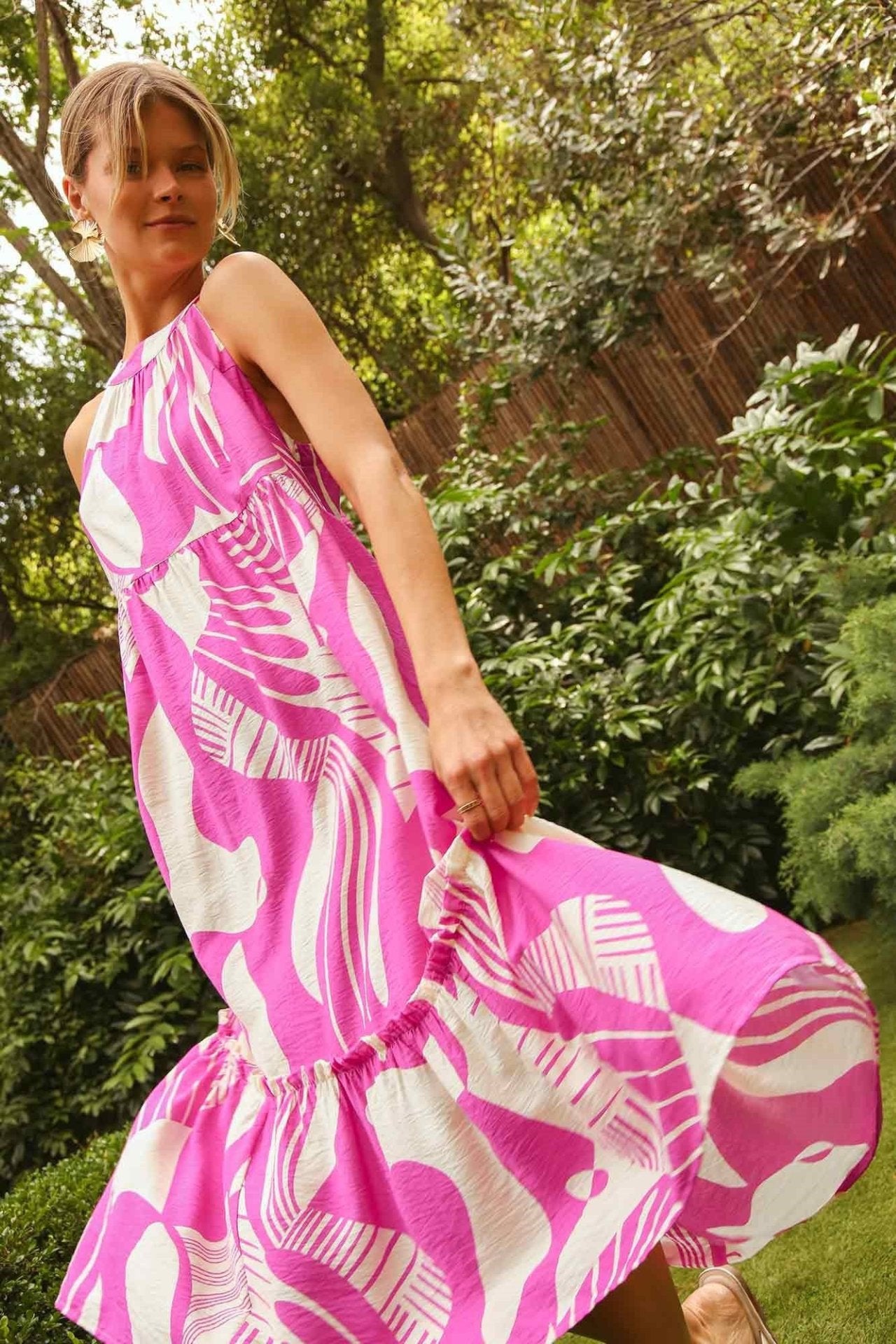 Halter Neck Sleeveless Two Tone Midi Dress