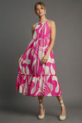 Halter Neck Sleeveless Two Tone Midi Dress