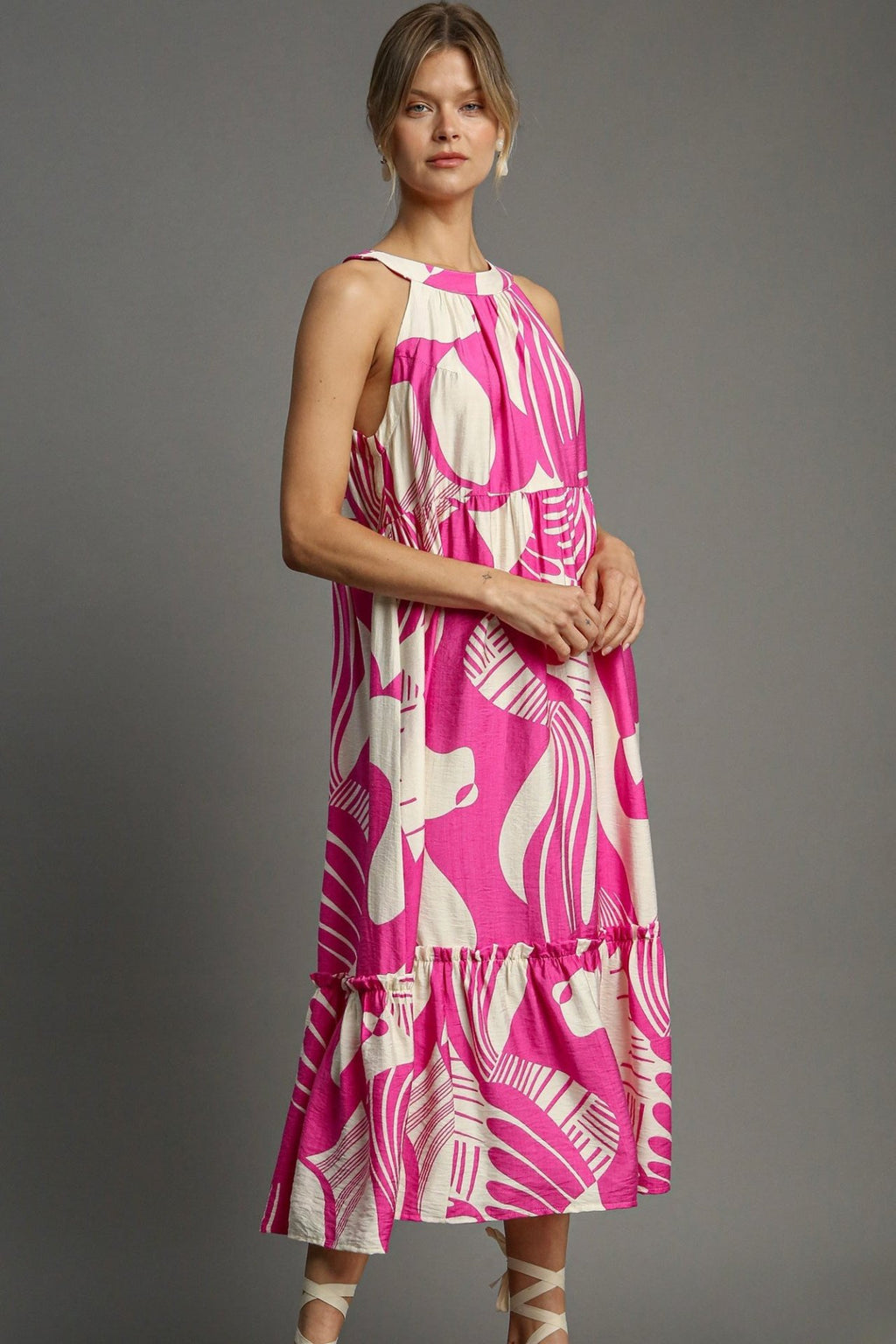 Halter Neck Sleeveless Two Tone Midi Dress