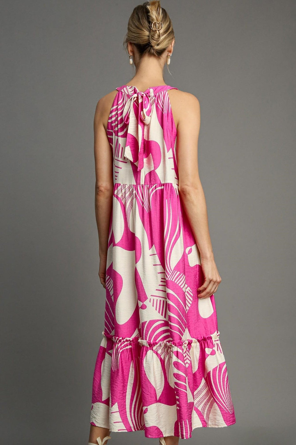 Halter Neck Sleeveless Two Tone Midi Dress