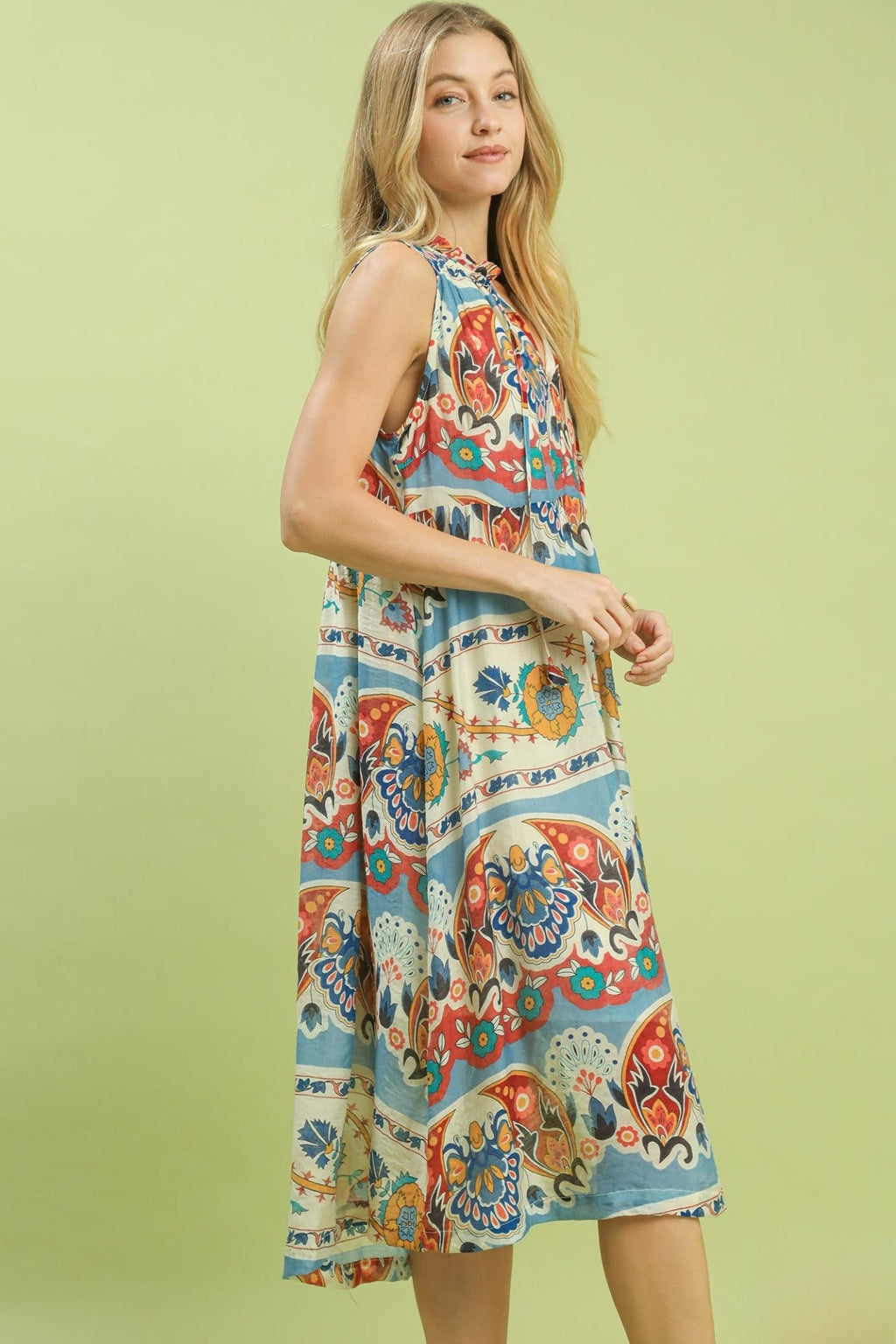 Bohemian Floral Sleeveless Midi Dress