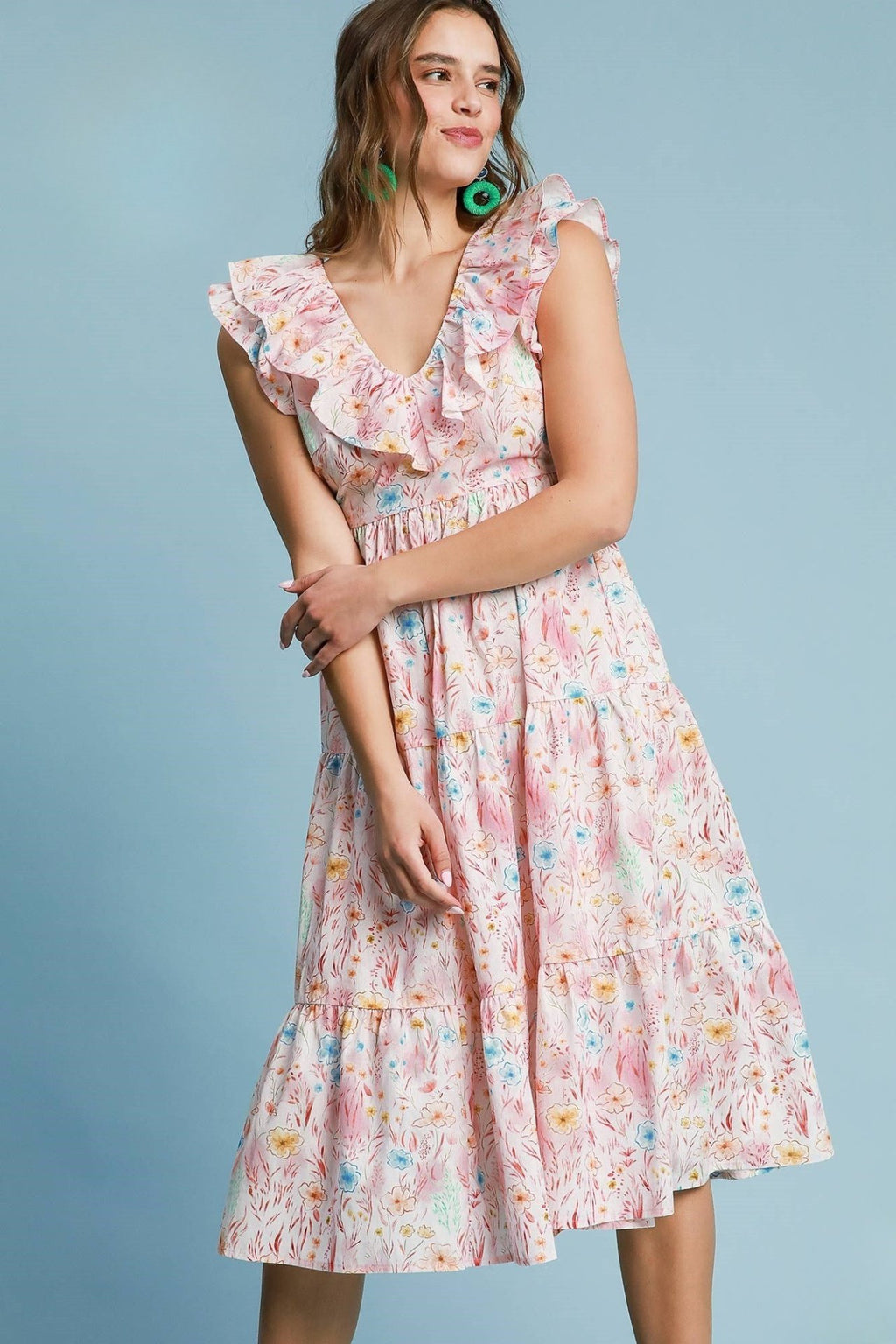 Floral Print Ruffle Midi Dress