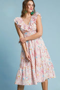 Floral Print Ruffle Midi Dress