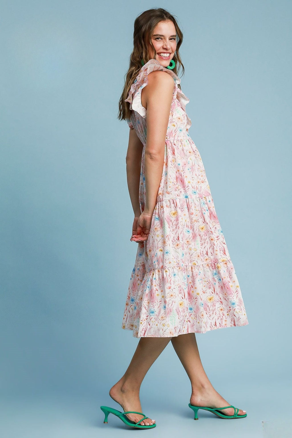 Floral Print Ruffle Midi Dress