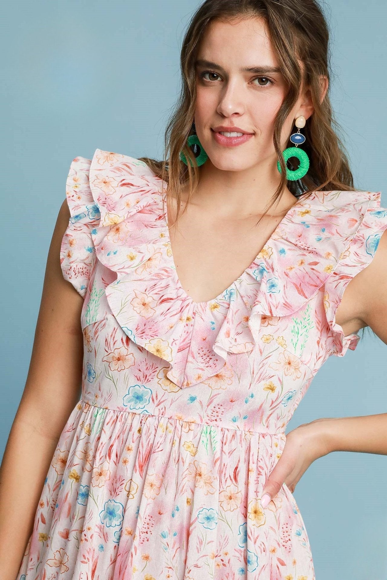Floral Print Ruffle Midi Dress