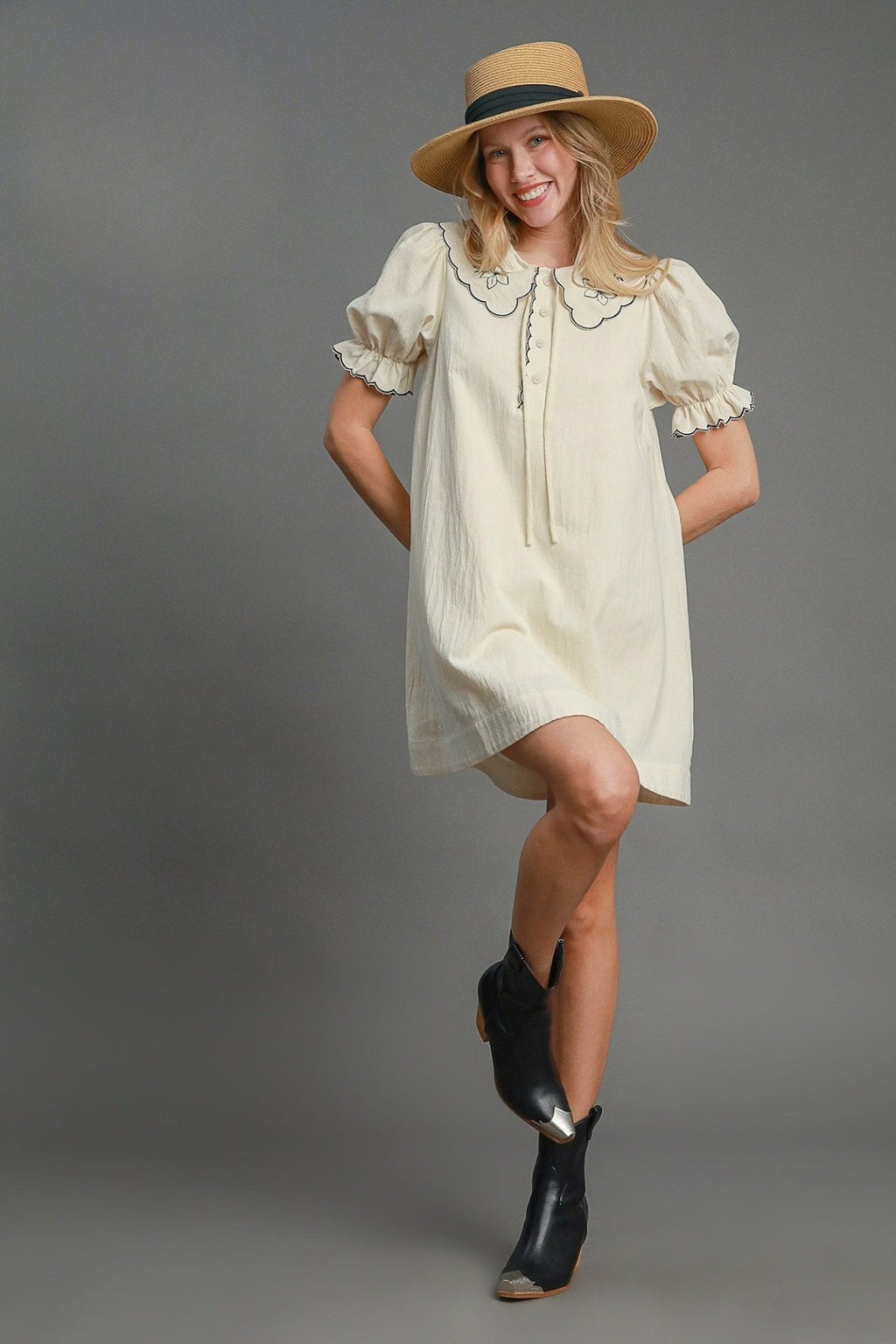 Embroidered Shirt Dress with Classic Collar