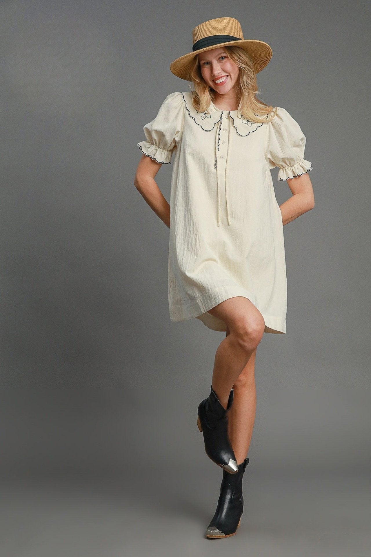 Embroidered Shirt Dress with Classic Collar