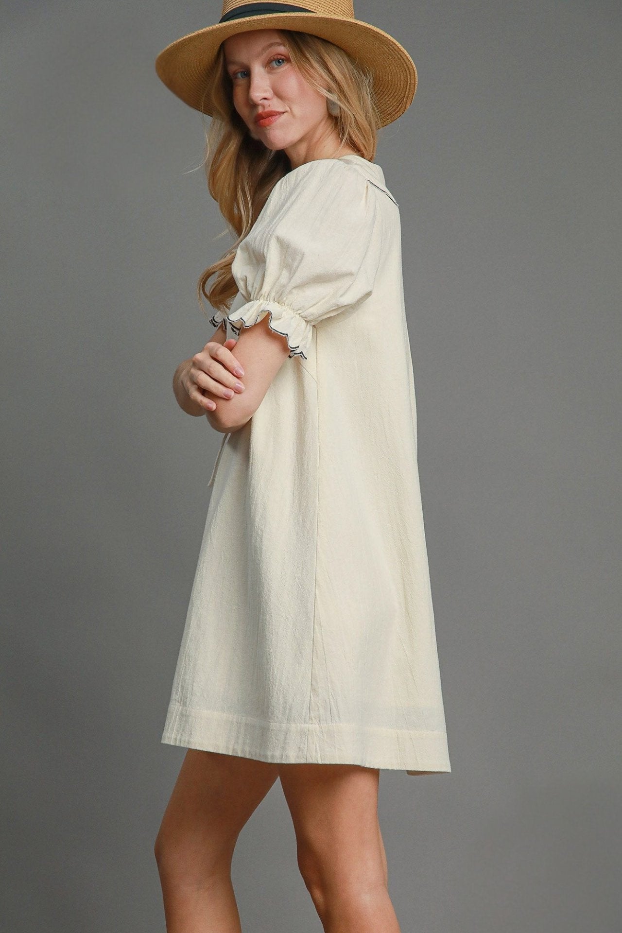 Embroidered Shirt Dress with Classic Collar