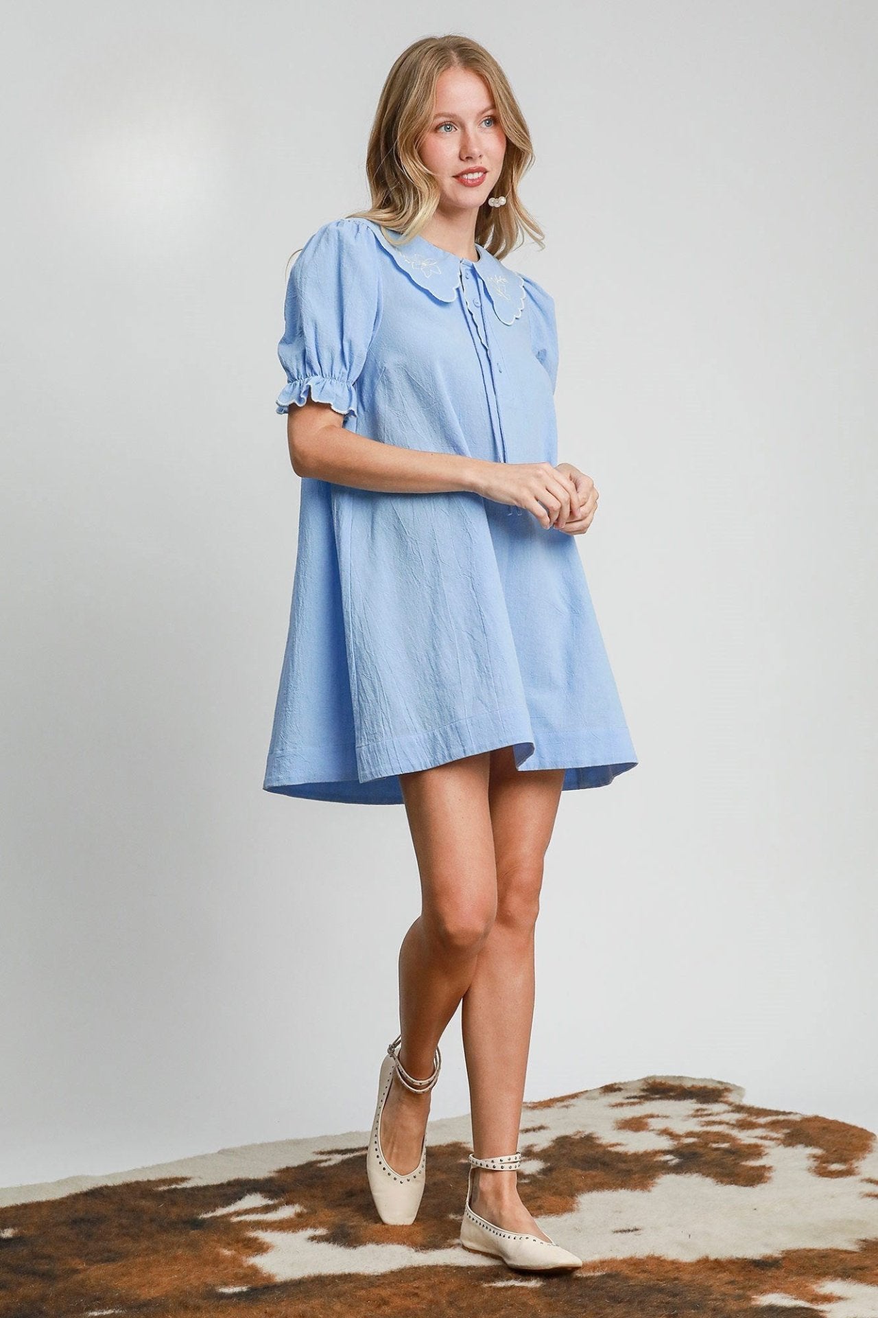Embroidered Shirt Dress with Classic Collar