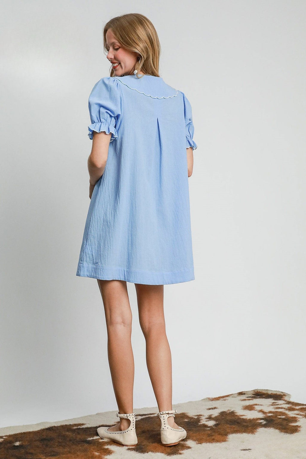 Embroidered Shirt Dress with Classic Collar