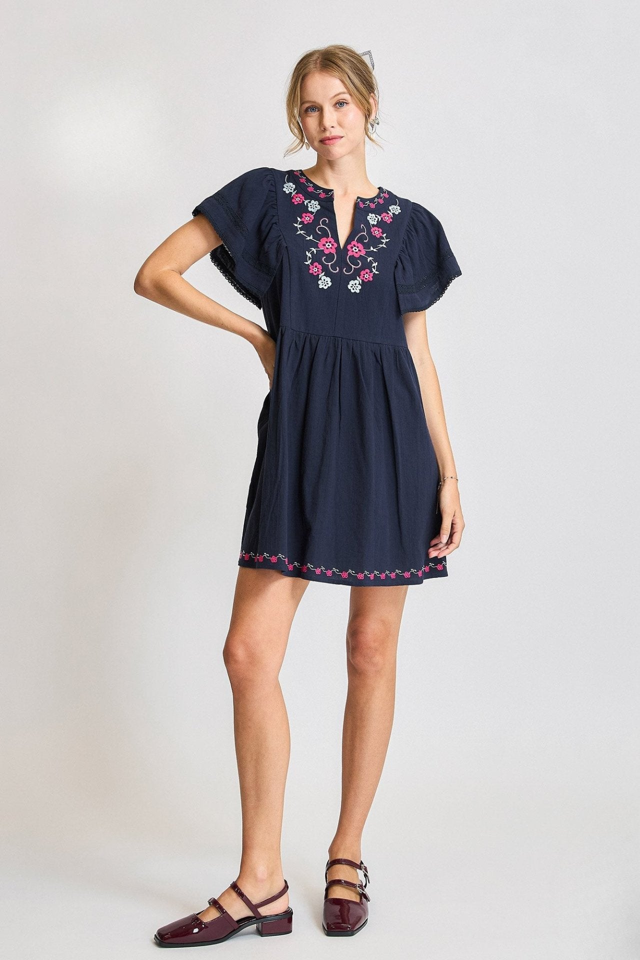 Folk Embroidered Flutter Dress