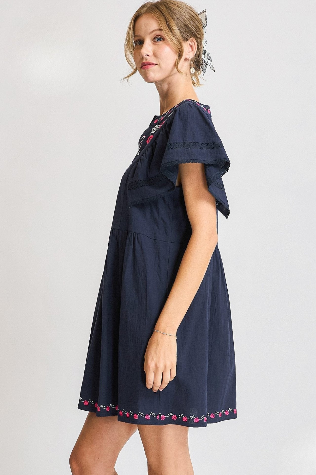 Folk Embroidered Flutter Dress