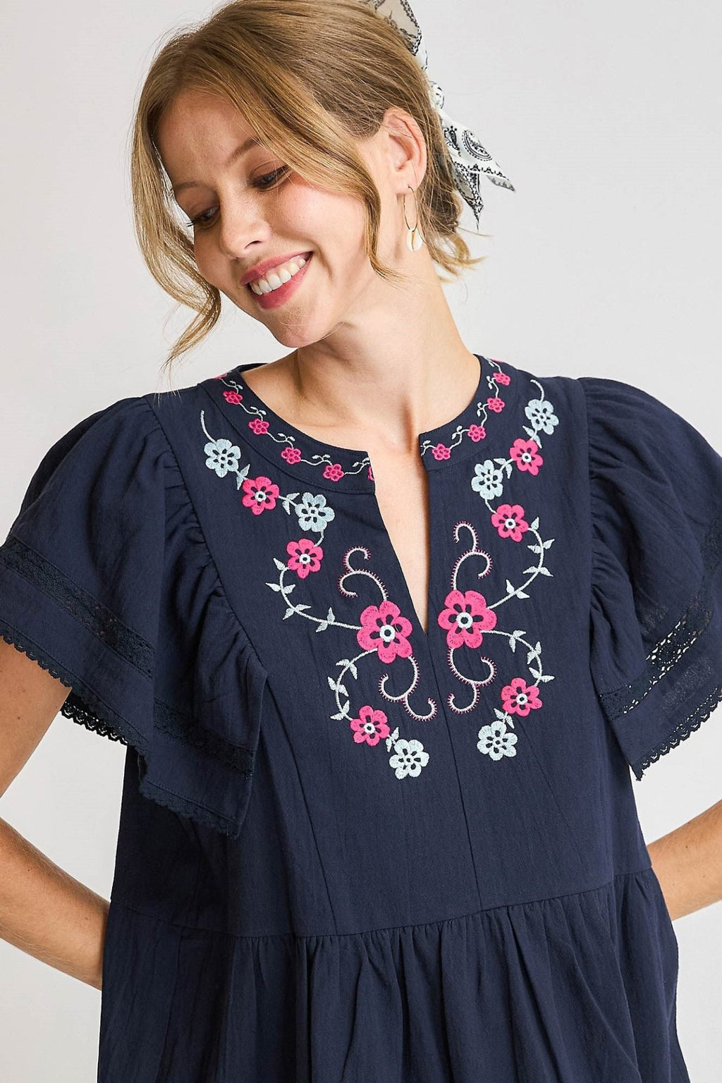 Folk Embroidered Flutter Dress