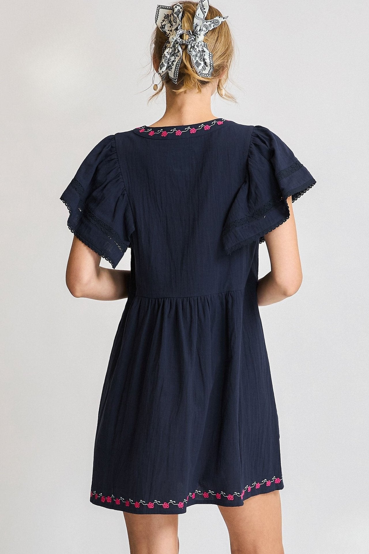 Folk Embroidered Flutter Dress