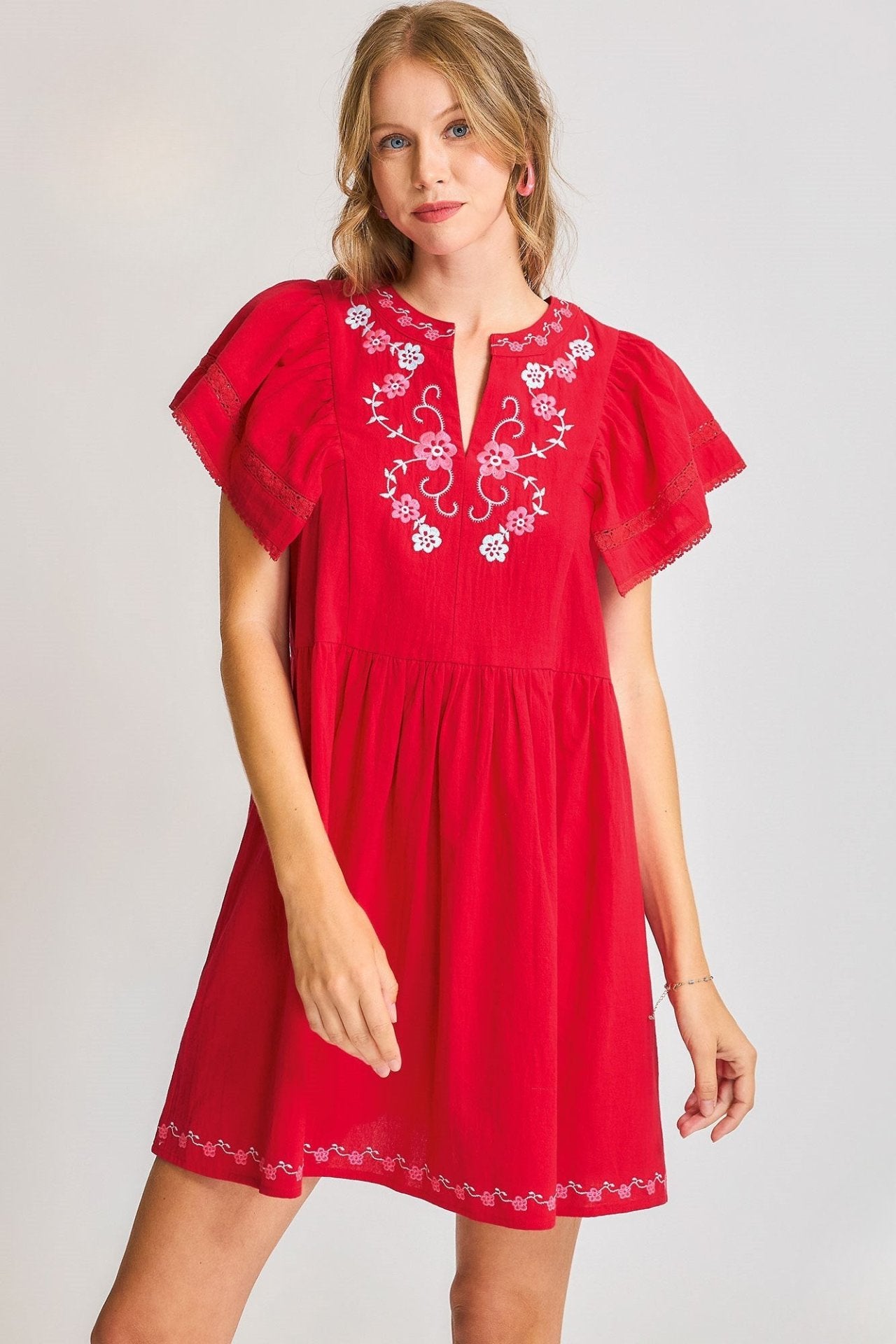 Folk Embroidered Flutter Dress