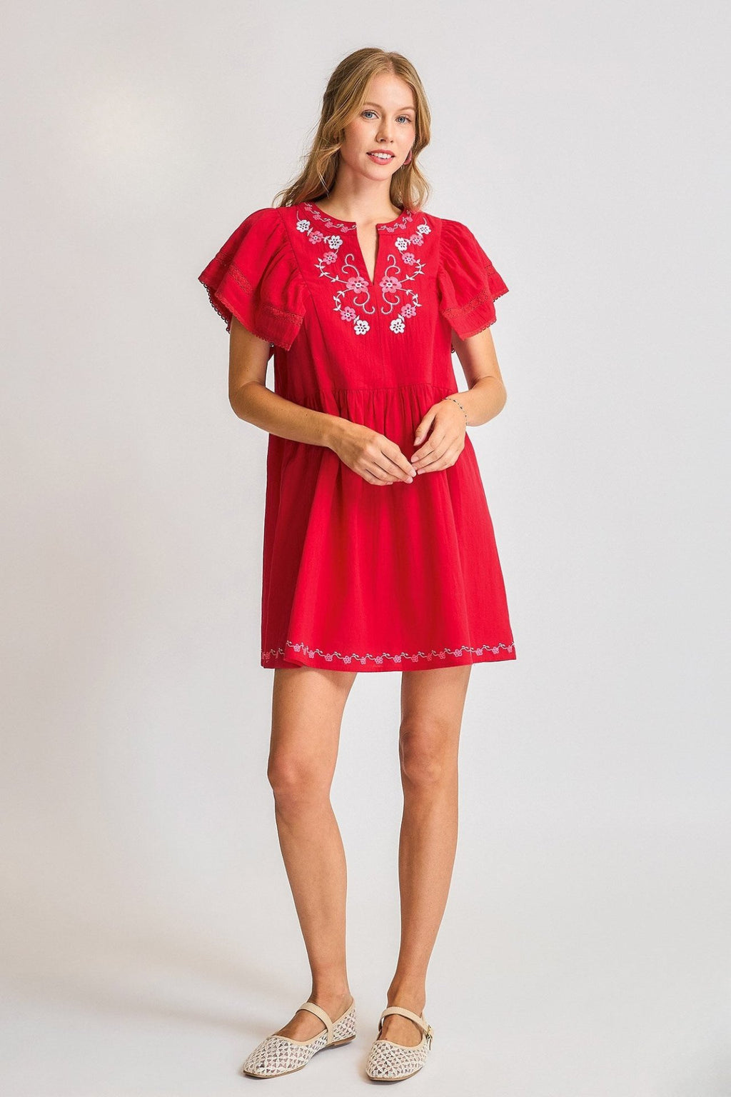 Folk Embroidered Flutter Dress