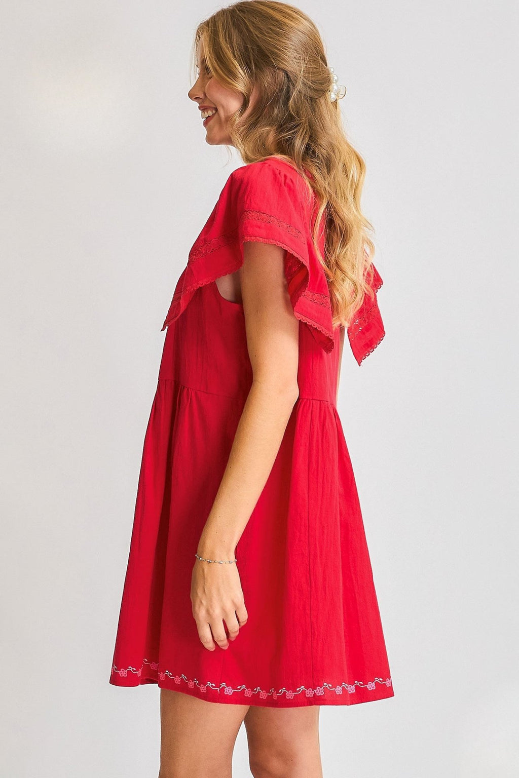 Folk Embroidered Flutter Dress