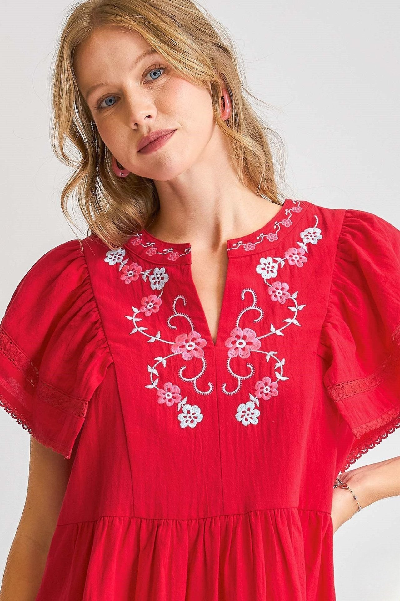 Folk Embroidered Flutter Dress