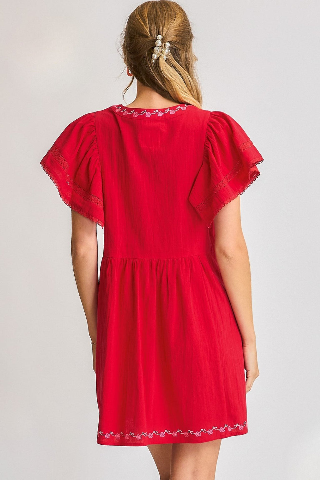 Folk Embroidered Flutter Dress