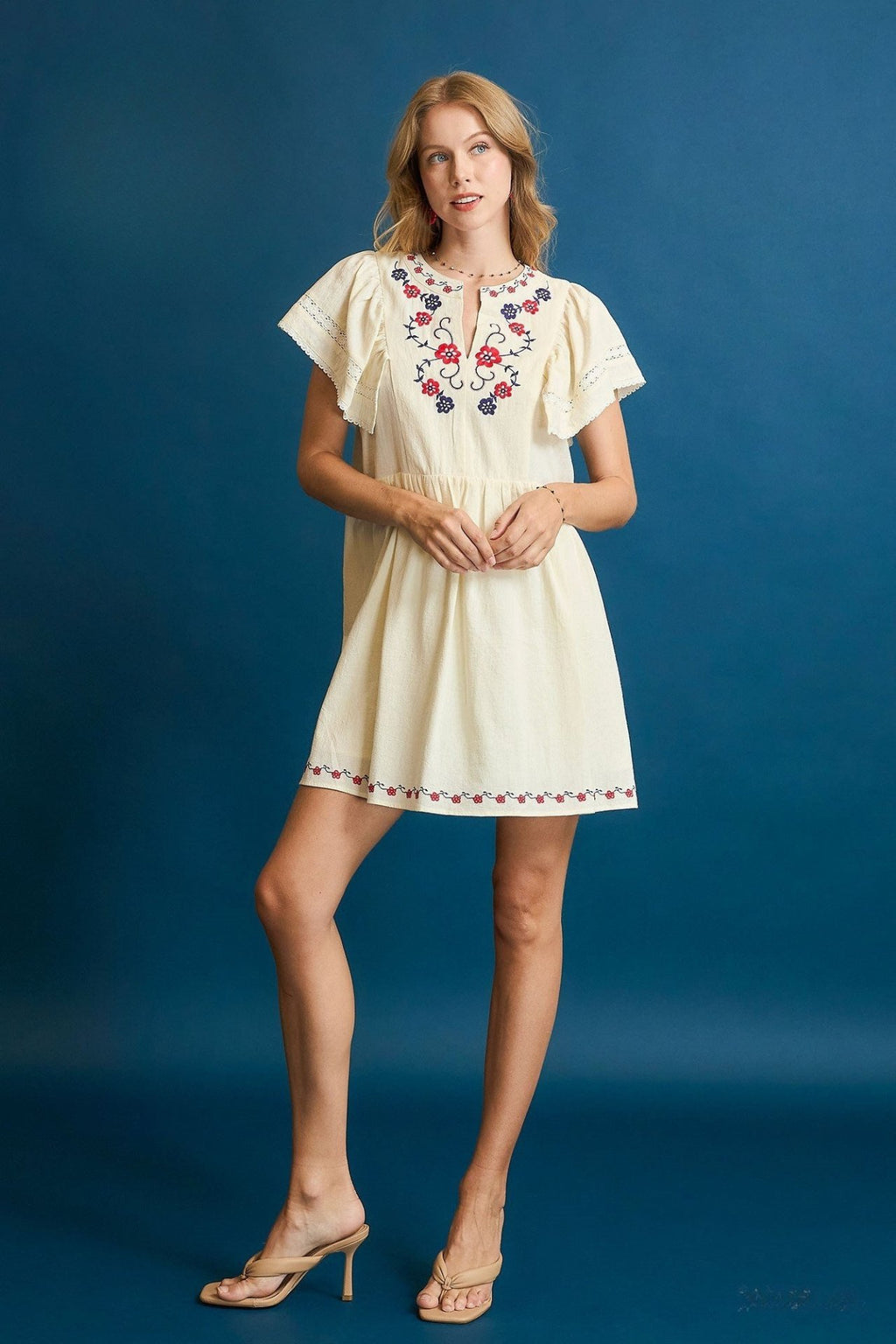 Folk Embroidered Flutter Dress