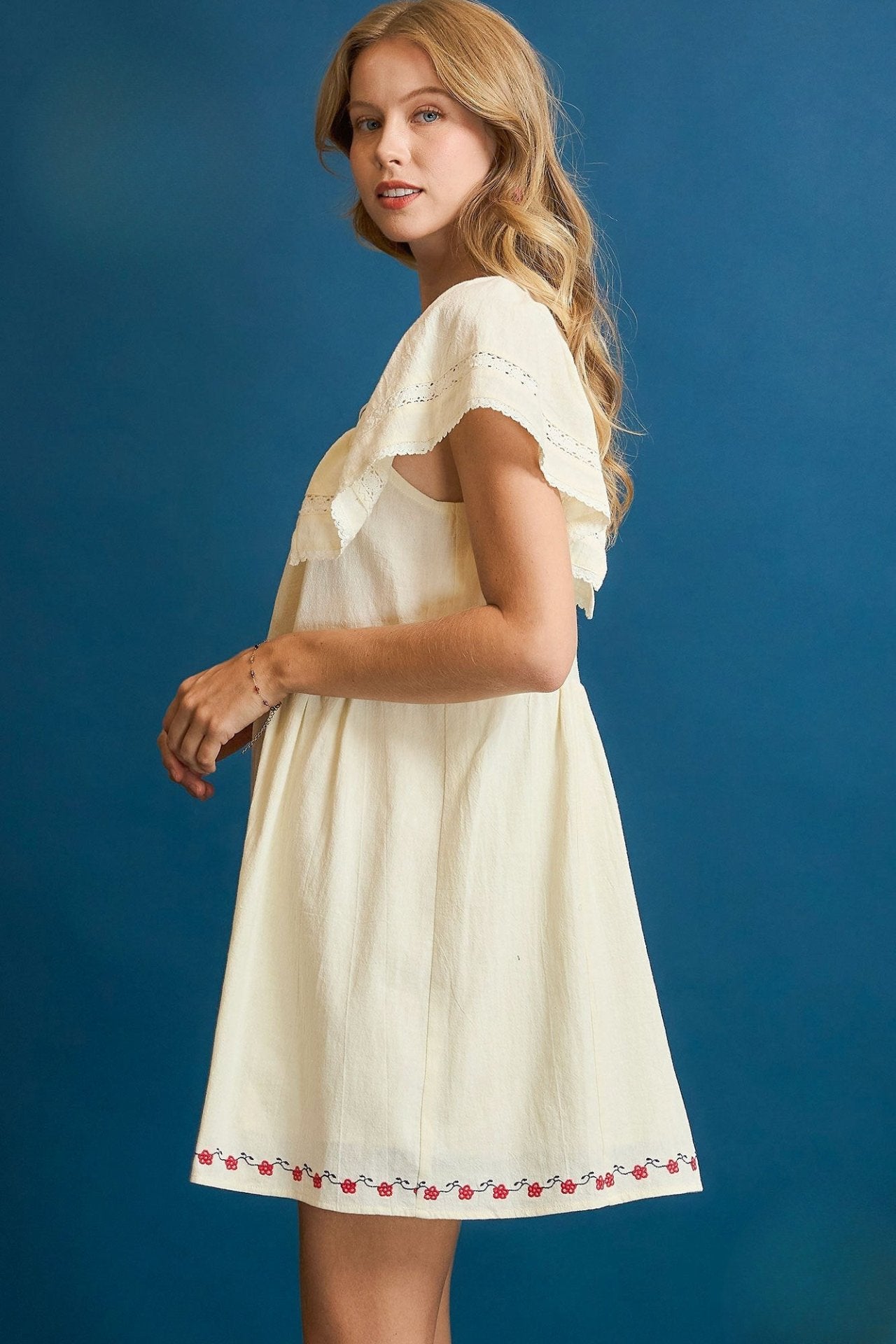 Folk Embroidered Flutter Dress