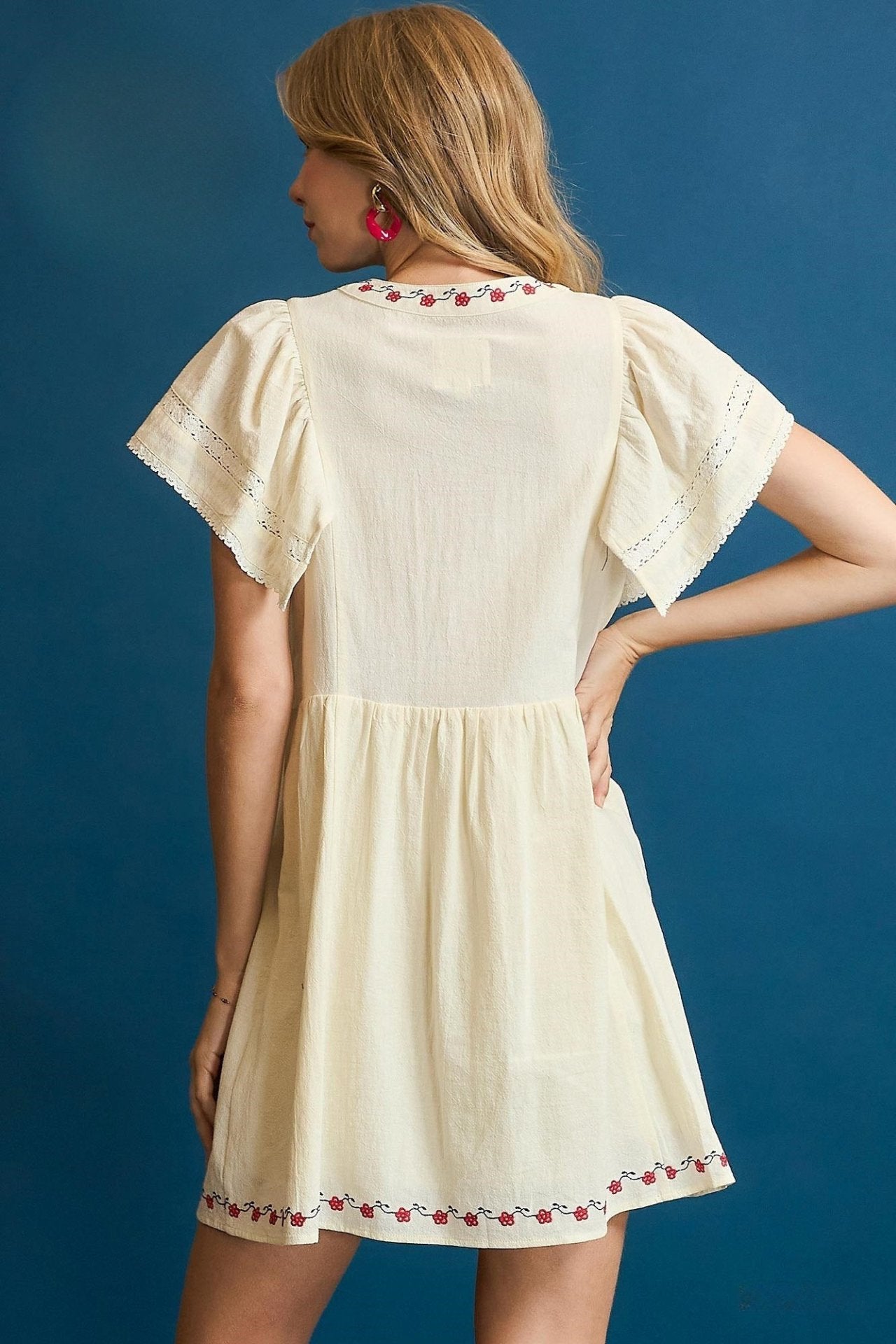 Folk Embroidered Flutter Dress