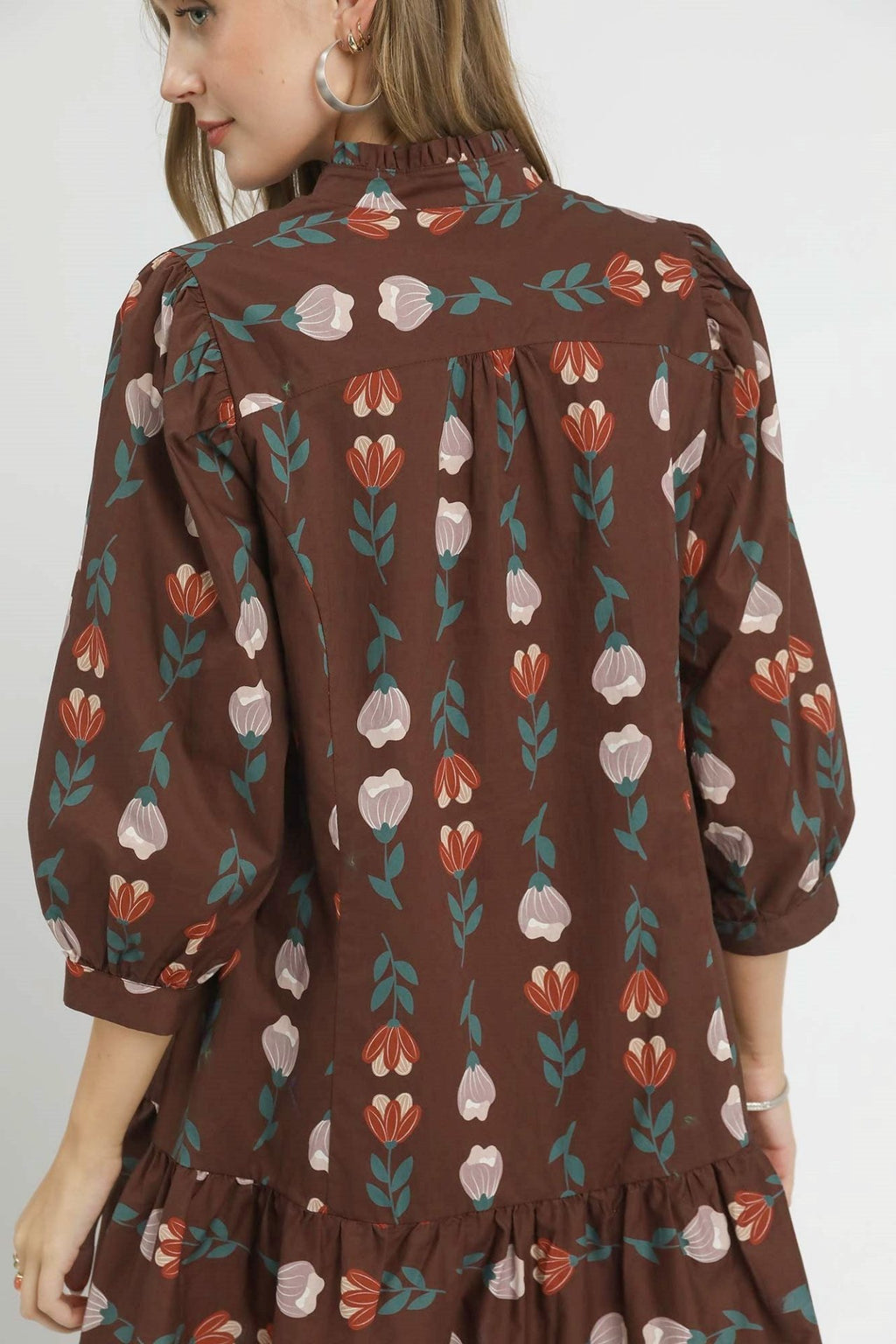 Brown Floral Tiered Mini Dress