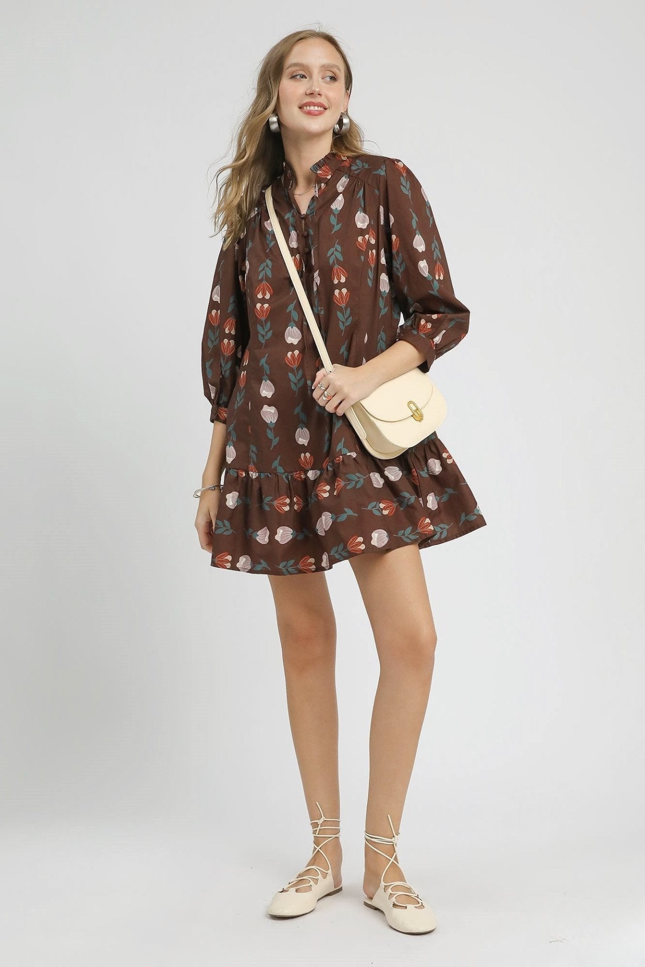 Brown Floral Tiered Mini Dress
