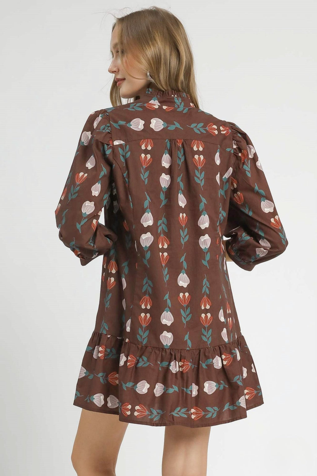 Brown Floral Tiered Mini Dress