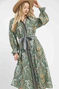 Belted Paisley Midi Dress