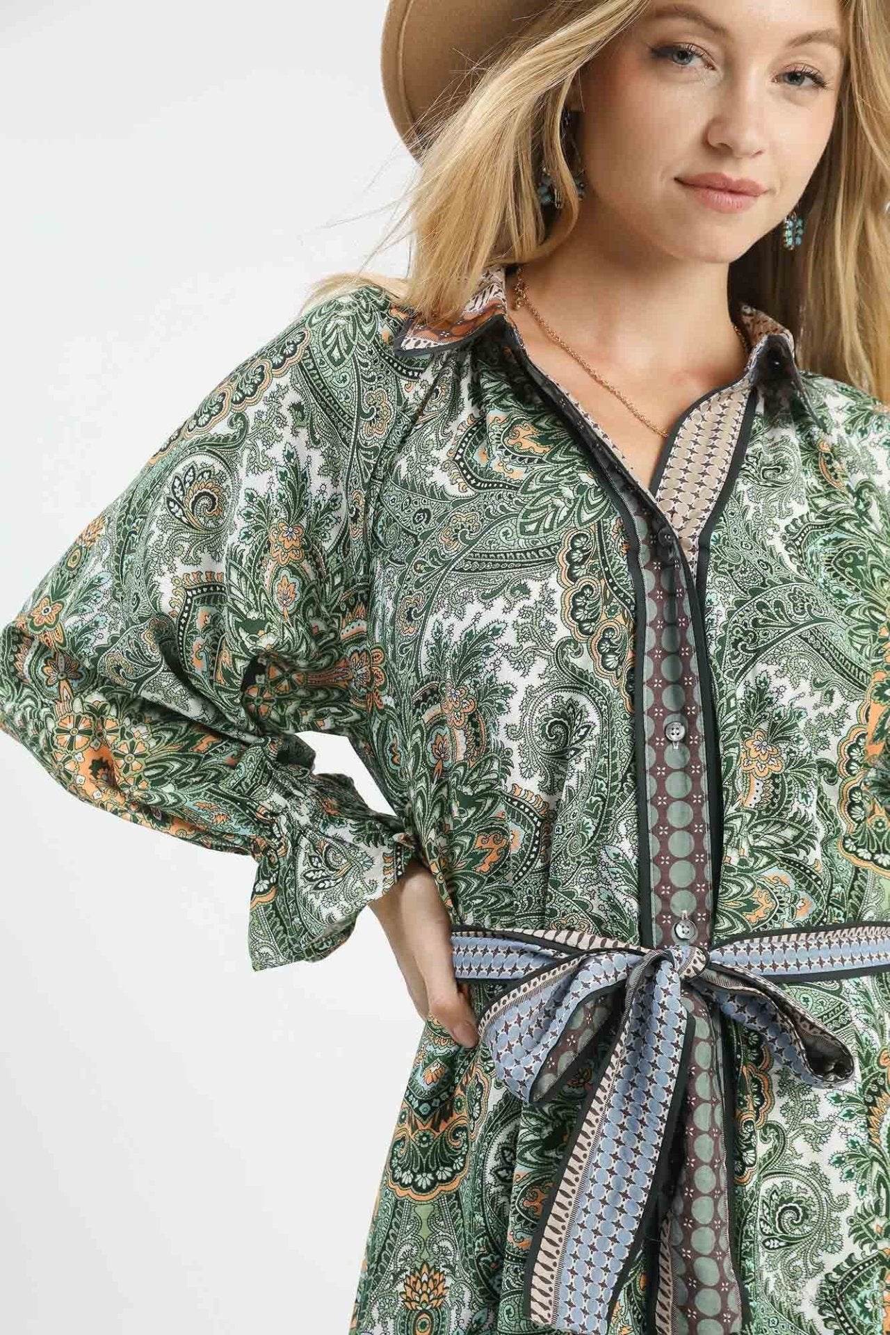 Belted Paisley Midi Dress