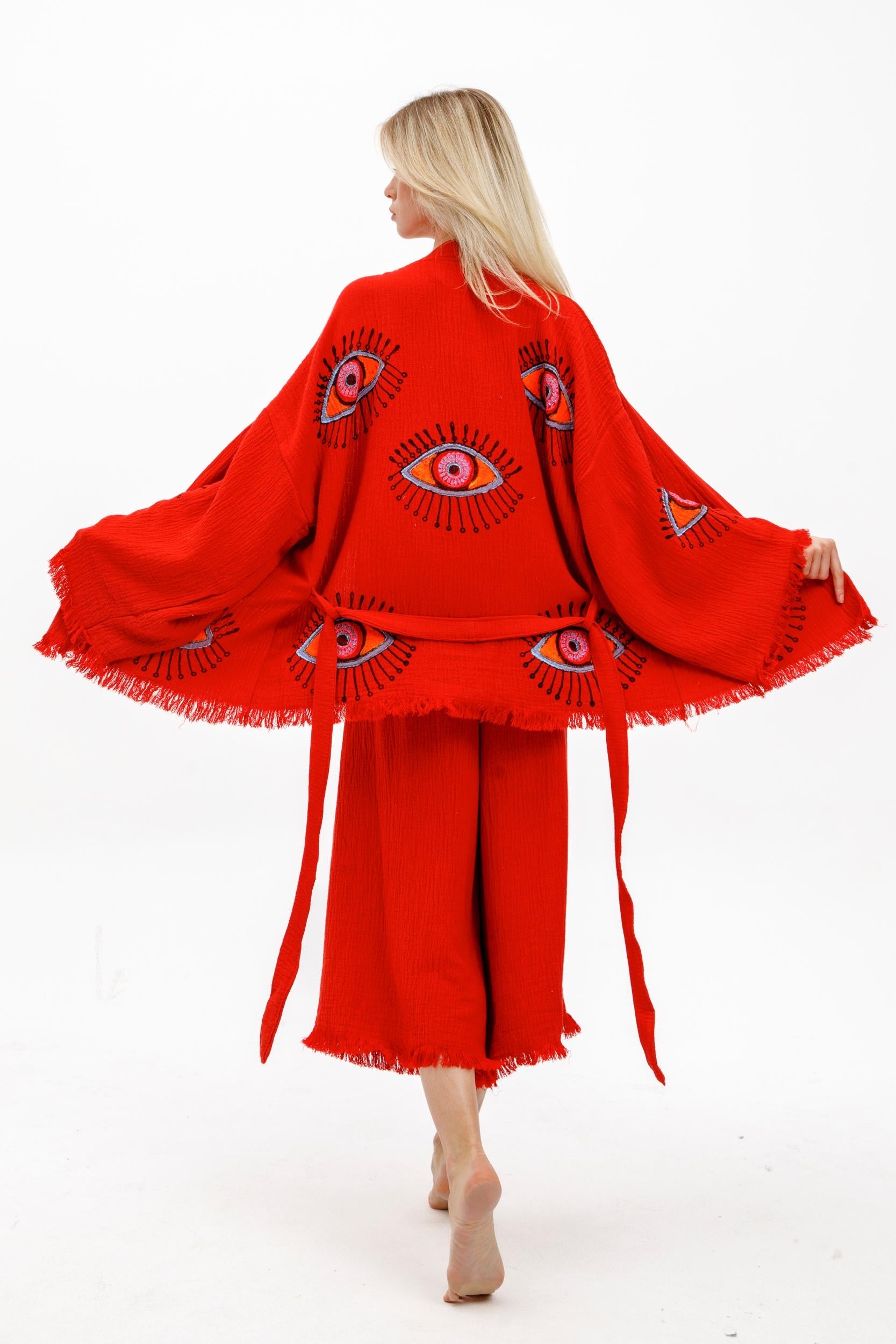 Crimson Mystic Eye Kimono Set