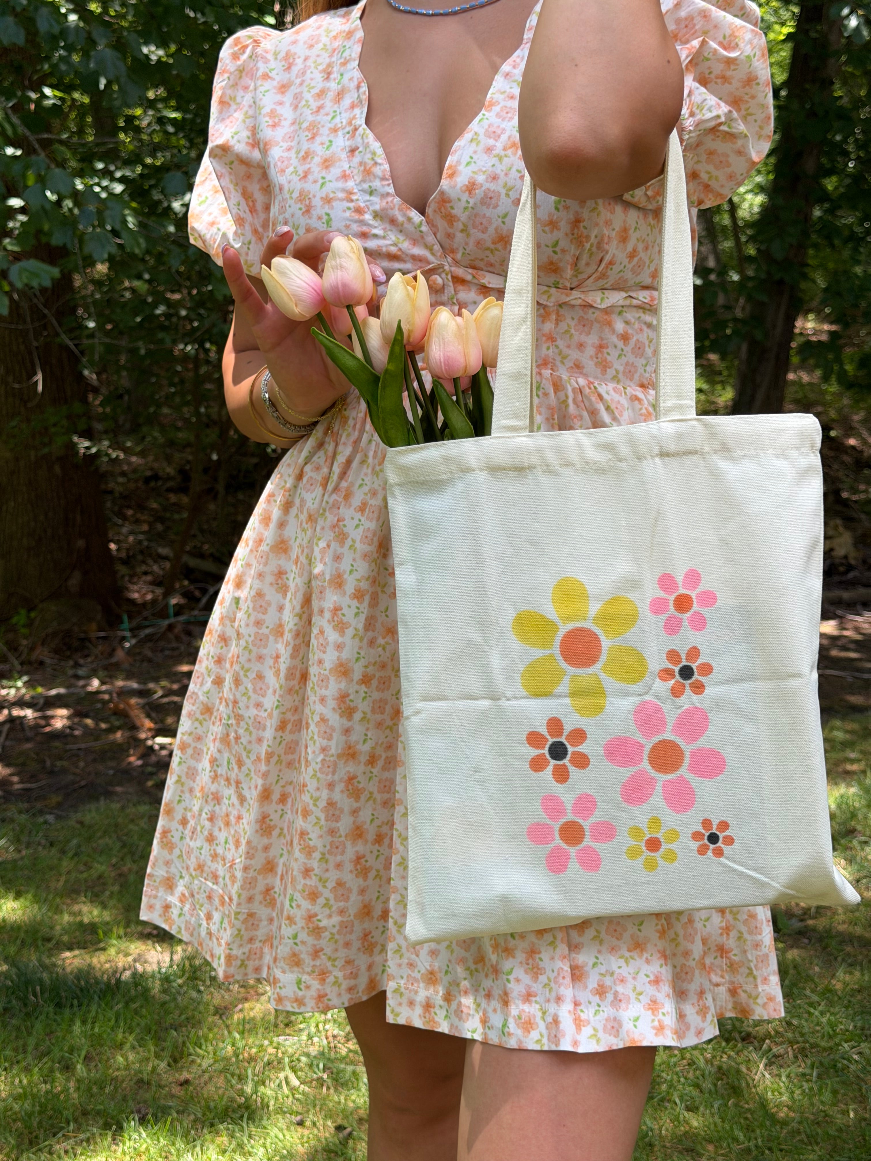 Handmade Retro Floral Canvas Tote Bag