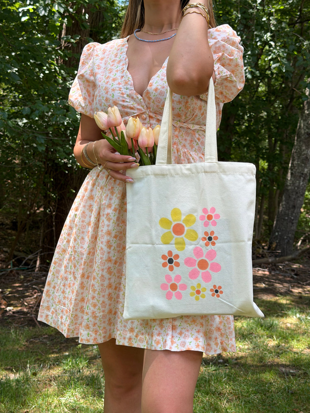 Handmade Retro Floral Canvas Tote Bag