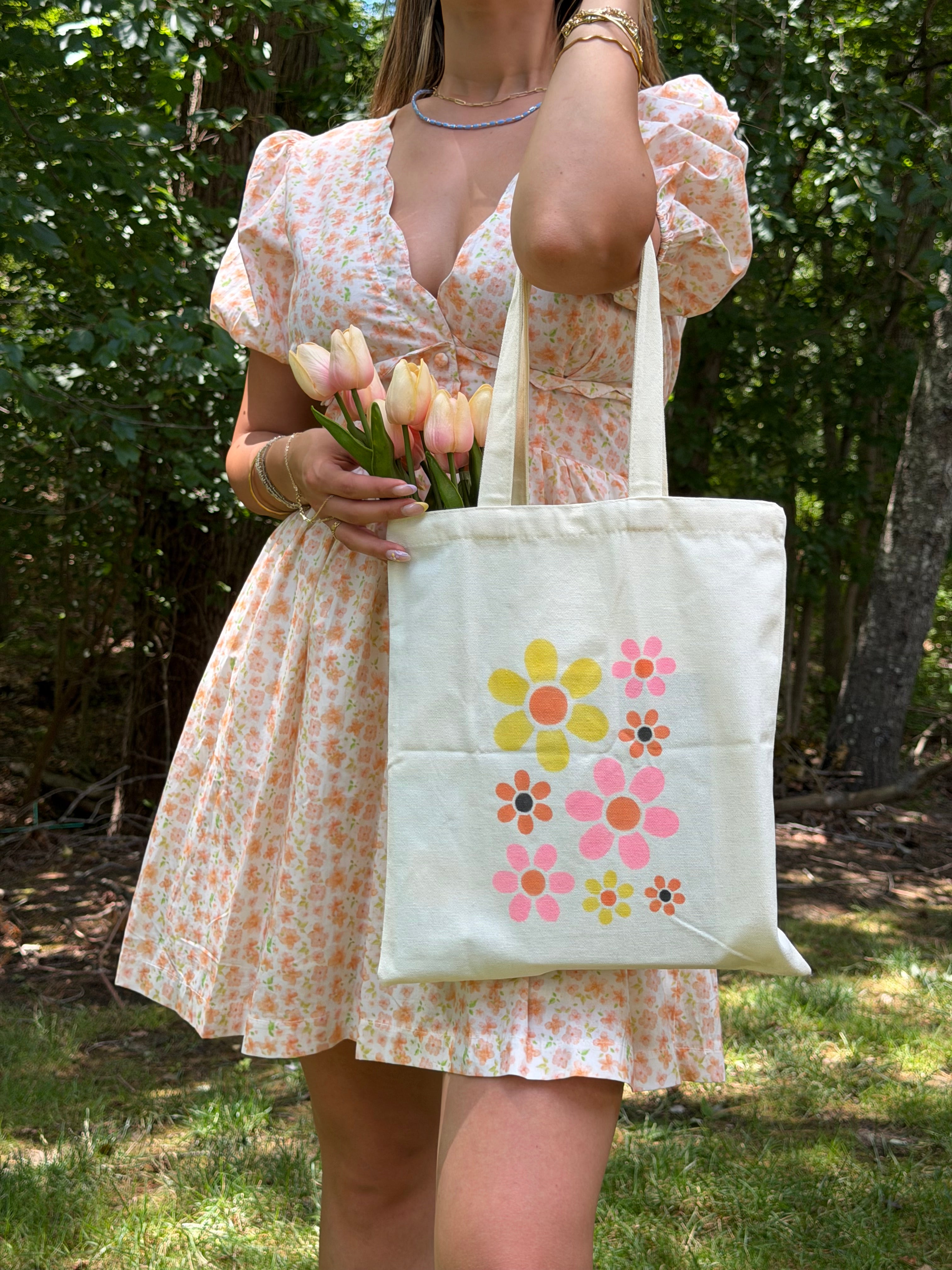 Handmade Retro Floral Canvas Tote Bag