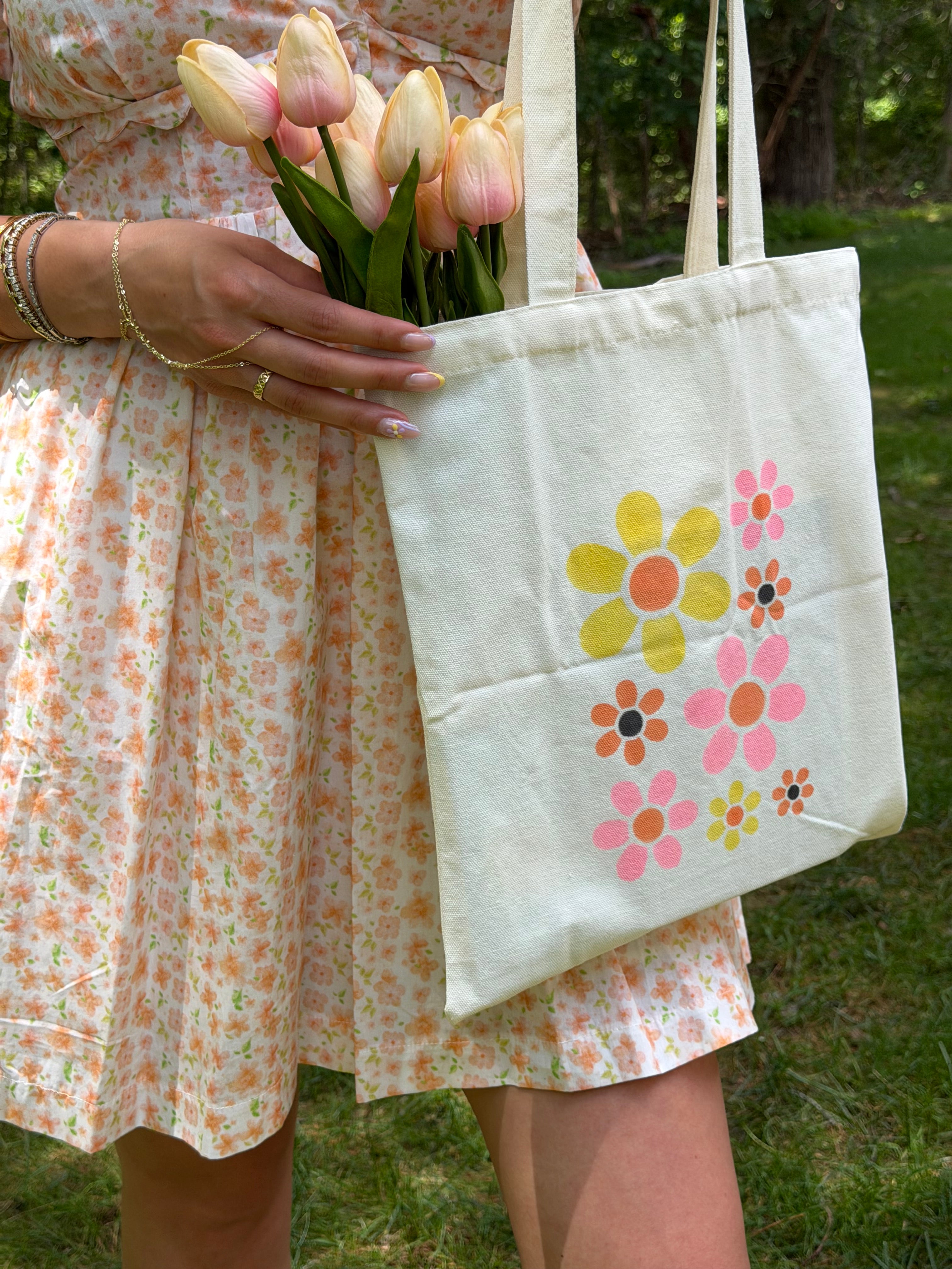 Handmade Retro Floral Canvas Tote Bag