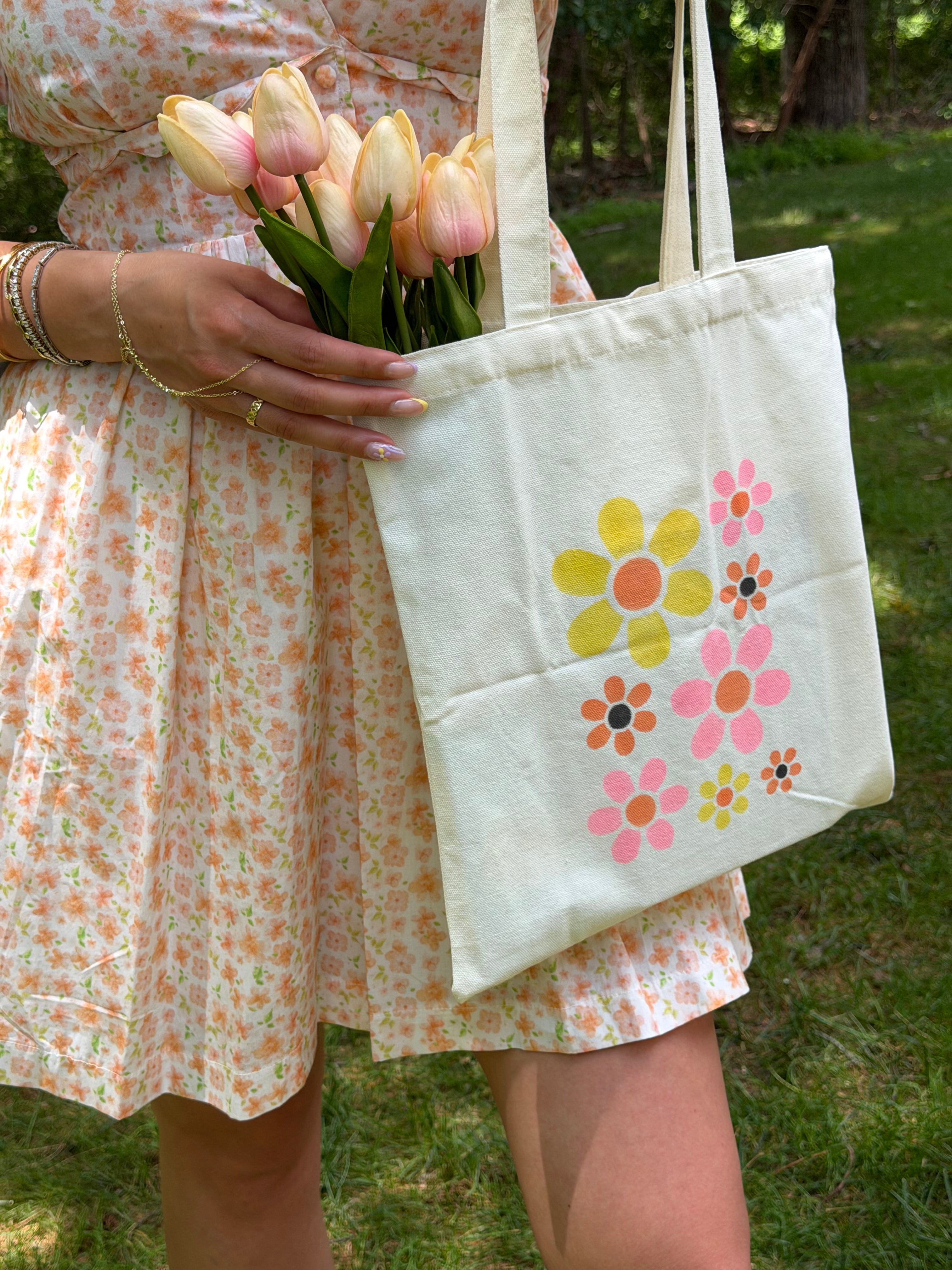Handmade Retro Floral Canvas Tote Bag