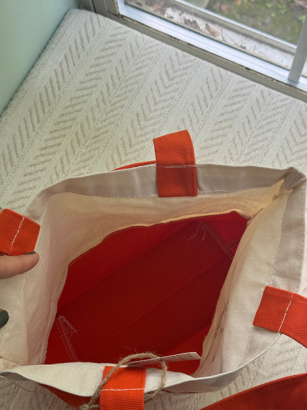 Fall Vibe Canvas Tote Bag, Leaf Pattern & Orange Handles