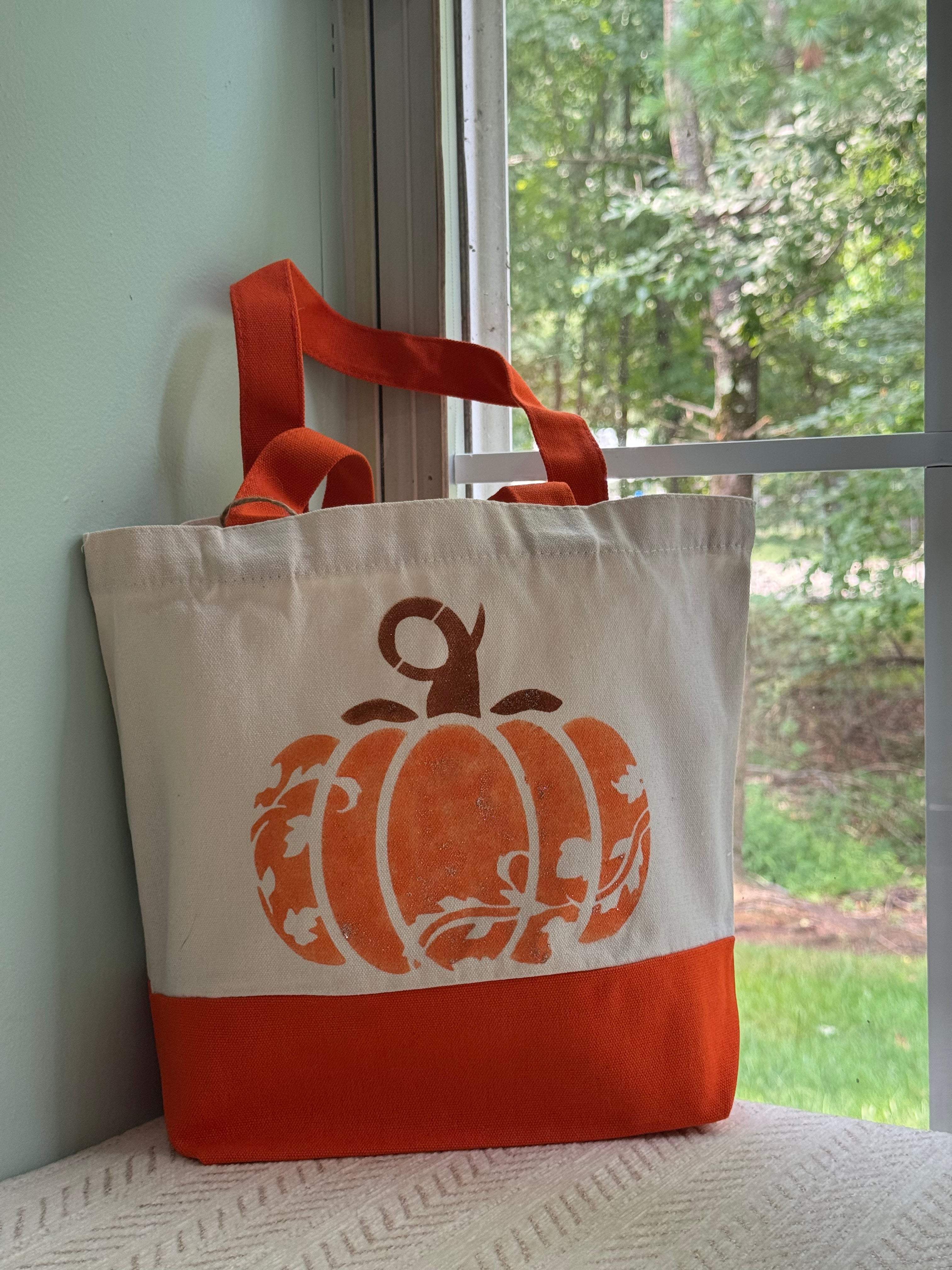 Leaf Silhouette Pumpkin Canvas Tote