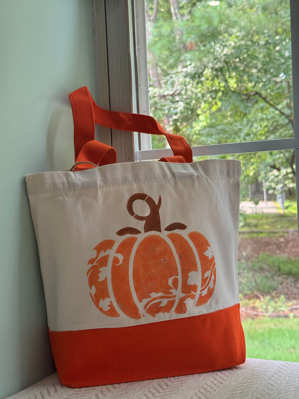 Leaf Silhouette Pumpkin Canvas Tote